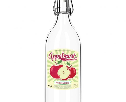 Labeldesign for Pomonadalen Äppelmust.
